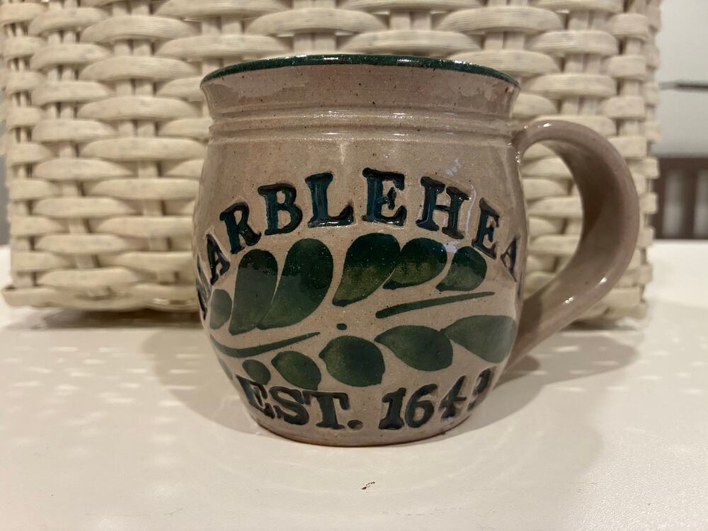 Marblehead Est 1649 Westerwald Art Pottery Green Salt Glaze Coffee Mug Signed